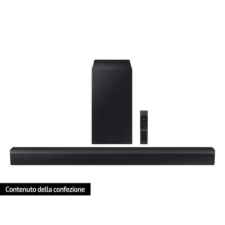 Samsung Soundbar HW-B450/ZF con subwoofer 2.1 canali 300W, bassi profondi, effetto surround, suone ottimizzato, unico telecomando