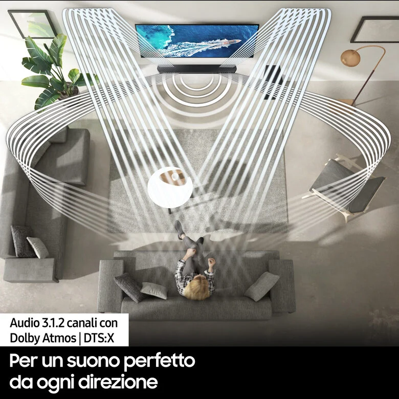 Samsung Soundbar HW-Q600B/ZF con subwoofer 3.1.2 canali 360W, suono immersivo e ottimizzato, effetto cinema surround, gaming mode