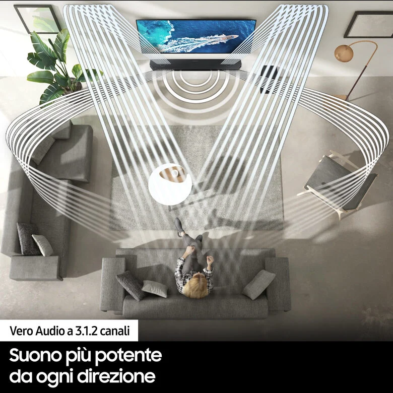Samsung Soundbar HW-Q700B/ZF con subwoofer 3.1.2 canali 320W, audio 3D wireless ottimizzato, effetto cinema surround