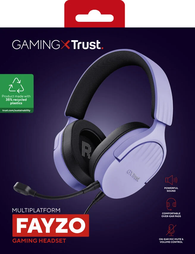 Trust GXT 489P FAYZO Auricolare Cablato A Padiglione Giocare Nero, Viola
