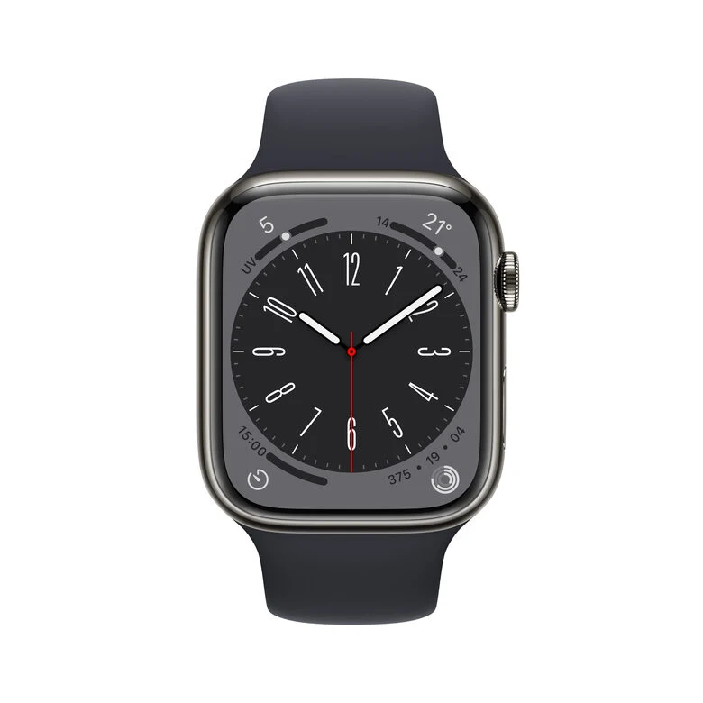 Apple Watch Series 8 GPS + Cellular 45mm Cassa in Acciaio Inossidabile color Grafite con Cinturino Sport Band Mezzanotte - Regular