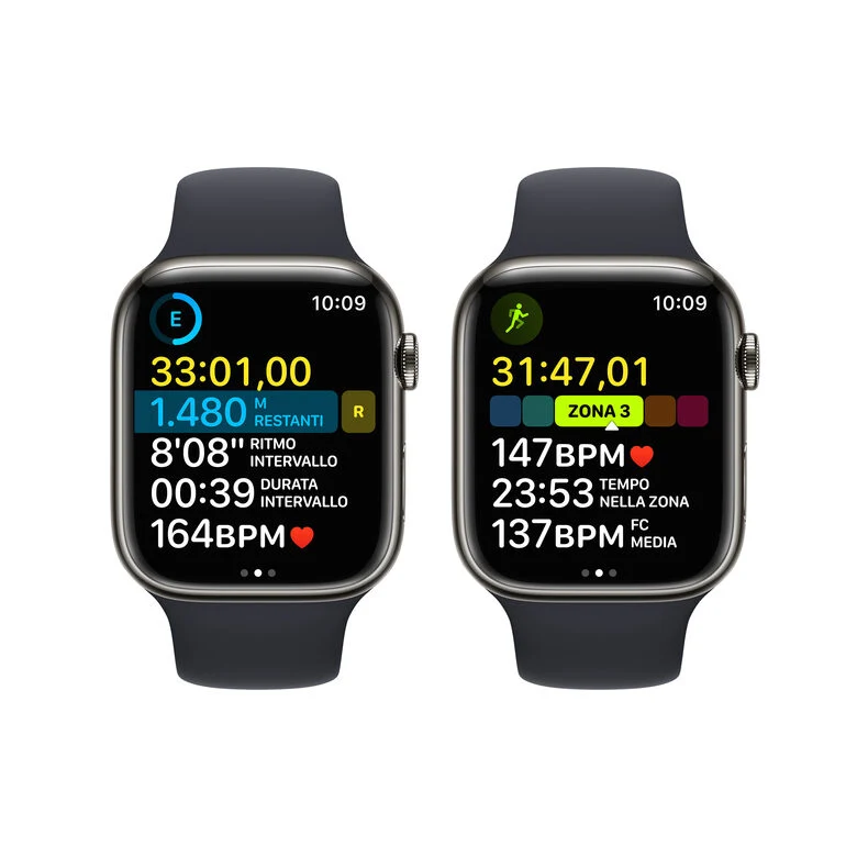 Apple Watch Series 8 GPS + Cellular 45mm Cassa in Acciaio Inossidabile color Grafite con Cinturino Sport Band Mezzanotte - Regular