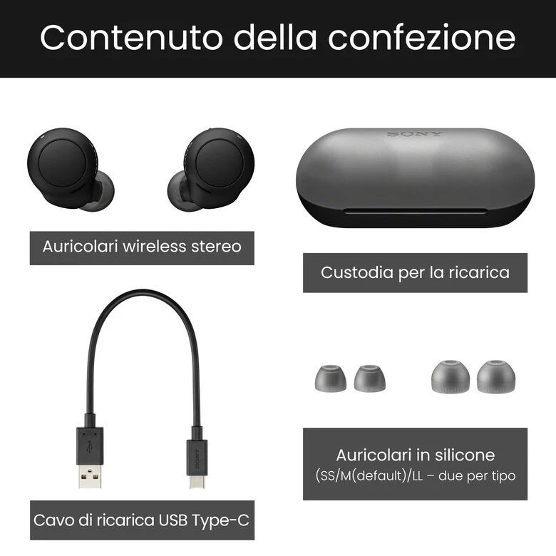 Sony WF-C500 - Auricolari True Wireless, Fino a 20 ore di durata della batteria con custodia di ricarica, Compatibile con l'Assistente Vocale, Microfono integrato (Nero)