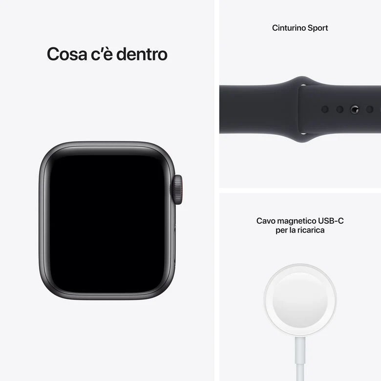 Apple Watch SE GPS + Cellular, 40mm Cassa in Alluminio Grigio scuro con Cinturino Sport Mezzanotte