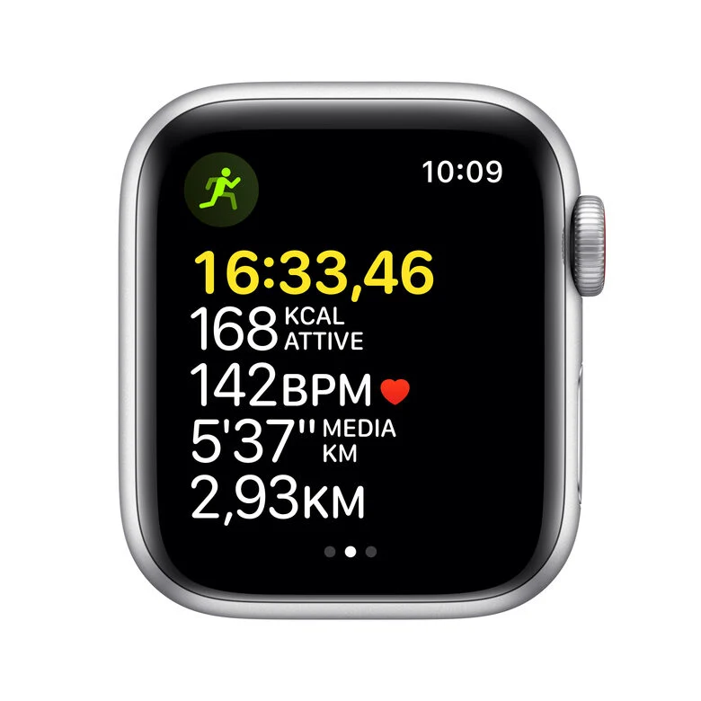 Apple Watch SE GPS + Cellular, 40mm Cassa in Alluminio color Argento con Cinturino Sport Azzurro