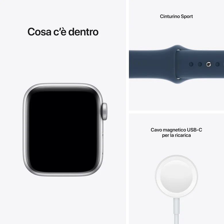 Apple Watch SE GPS, 40mm Cassa in Alluminio color Argento con Cinturino Sport Azzurro