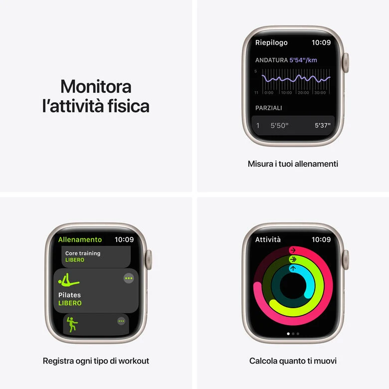 Apple Watch Nike Series 7 GPS, 45mm Cassa in Alluminio Galassia con Cinturino Sport Platino Puro/Nero