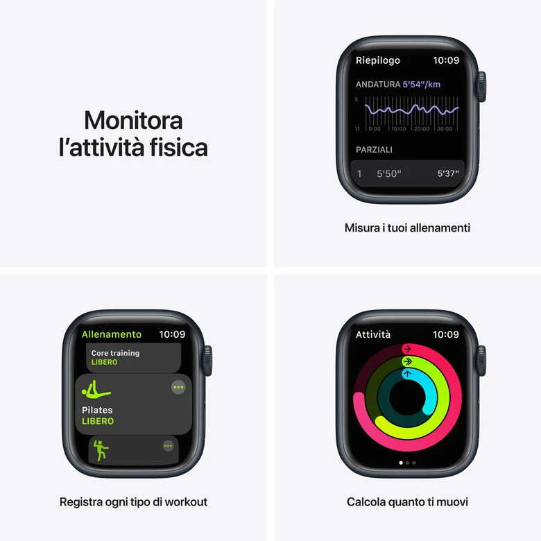 Apple Watch Nike Series 7 GPS, 41mm Cassa in Alluminio Mezzanotte con Cinturino Sport Antracite/Nero