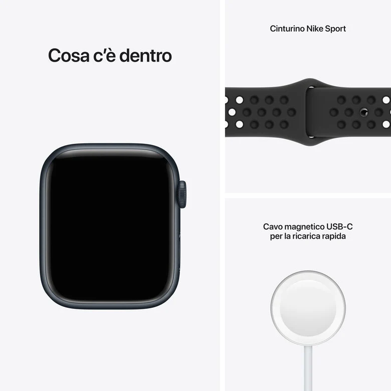 Apple Watch Nike Series 7 GPS + Cellular, 45mm Cassa in Alluminio Mezzanotte con Cinturino Sport Antracite/Nero