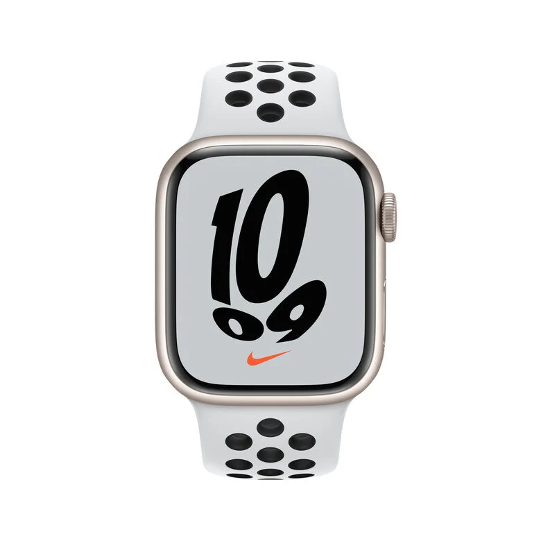 Apple Watch Nike Series 7 GPS + Cellular, 41mm Cassa in Alluminio Galassia con Cinturino Sport Platino Puro /Nero