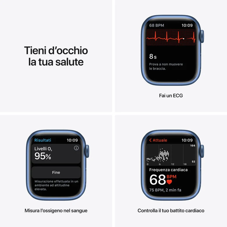 Apple Watch Series 7 GPS, 41mm Cassa in Alluminio Blu con Cinturino Sport Azzurro