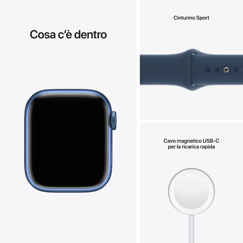 Apple Watch Series 7 GPS, 41mm Cassa in Alluminio Blu con Cinturino Sport Azzurro