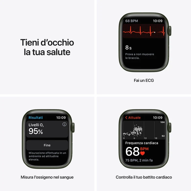 Apple Watch Series 7 GPS + Cellular, 45mm Cassa in Alluminio Verde con Cinturino Sport Verde