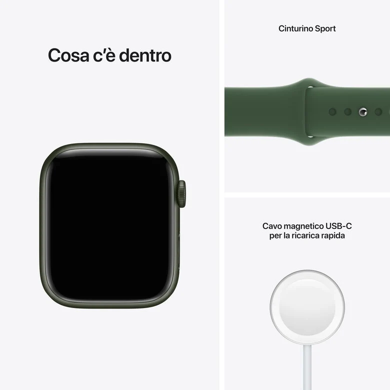 Apple Watch Series 7 GPS + Cellular, 45mm Cassa in Alluminio Verde con Cinturino Sport Verde
