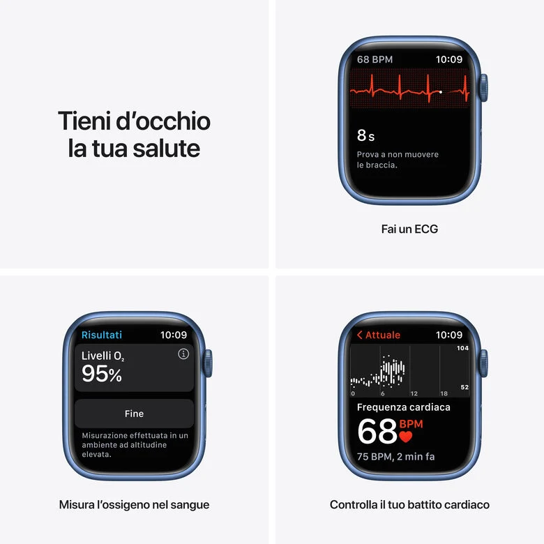 Apple Watch Series 7 GPS, 45mm Cassa in Alluminio Blu con Cinturino Sport Azzurro