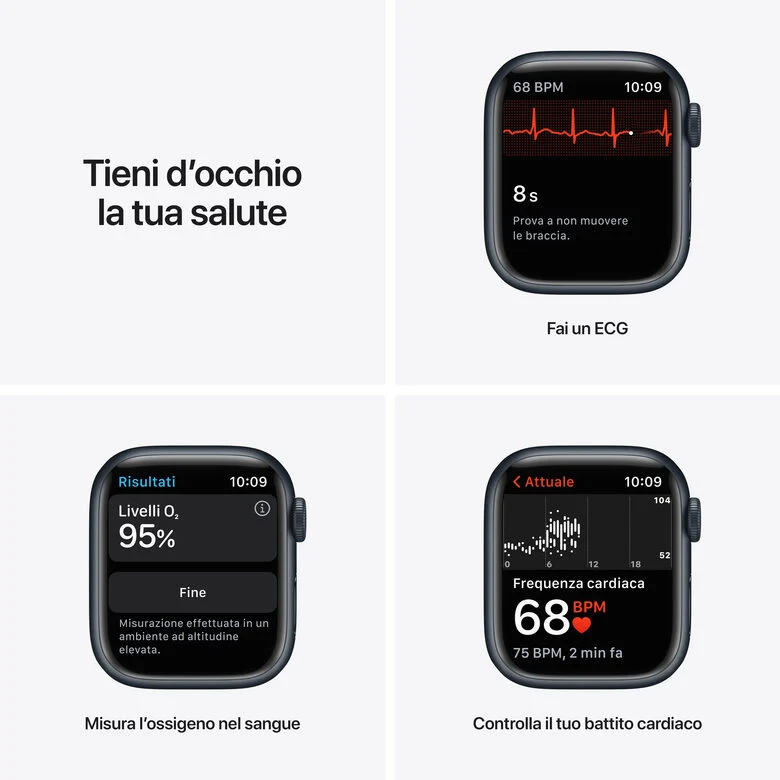 Apple Watch Series 7 GPS, 41mm Cassa in Alluminio Mezzanotte con Cinturino Sport Mezzanotte
