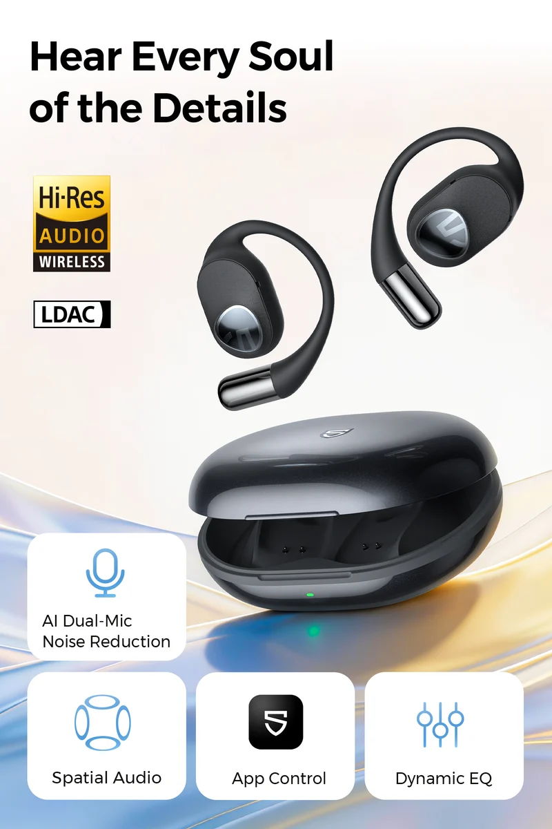 GoFree 2s Open-Ear Earhook Headphones with LDAC, 30H Playtime & 15.4mm Dual-Magnetic Drivers
