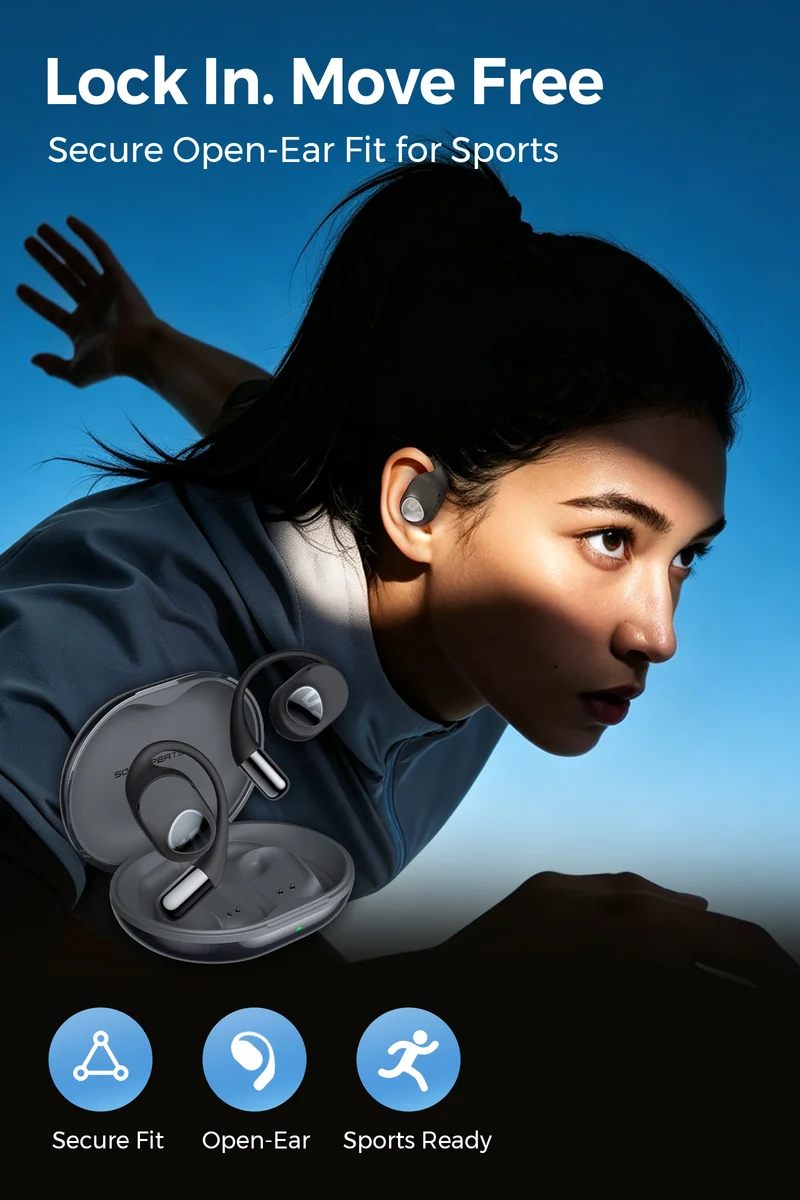 GoFree 2s Open-Ear Earhook Headphones with LDAC, 30H Playtime & 15.4mm Dual-Magnetic Drivers