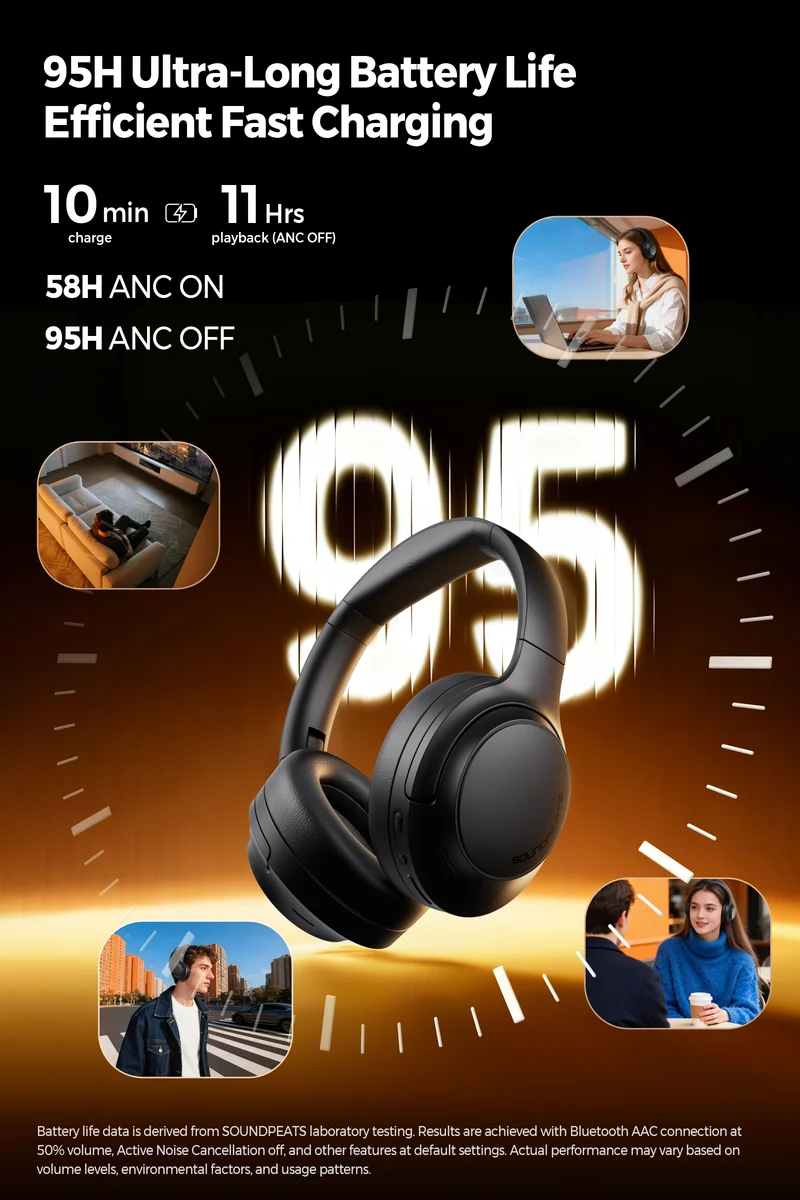 Cove Pro Over-Ear Headphones – 56dB Adaptive ANC Headphones with 95H Playtime & 7-Mic AI ENC
