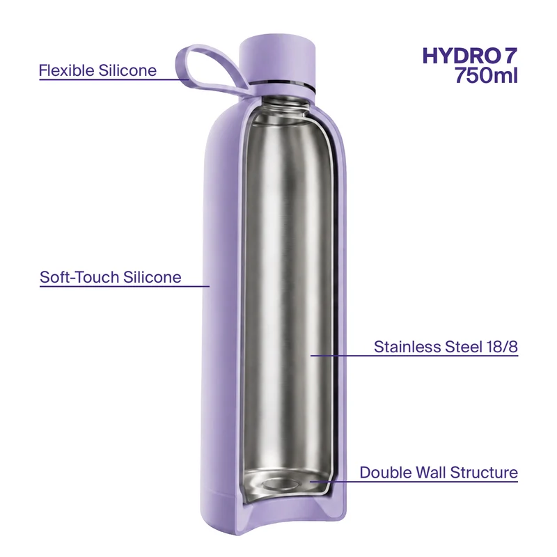 Borraccia termica ermetica “Hydro 7” da 750ml, in acciaio inossidabile, effetto soft-touch