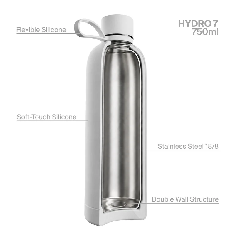 Borraccia termica ermetica “Hydro 7” da 750ml, in acciaio inossidabile, effetto soft-touch