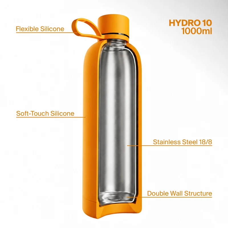 Borraccia “Hydro 10” termica ermetica da 1000ml, in acciaio inossidabile con finish soft-touch