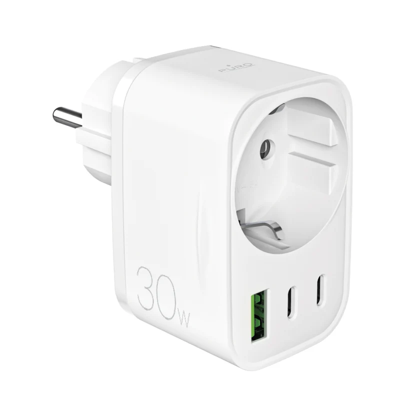 Caricabatterie da parete con presa Schuko con 2 porte USB-C e 1 USB-A