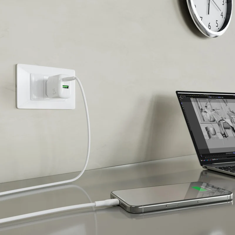 Kit Energia 25W USB‑A/USB‑C + cavo USB‑C