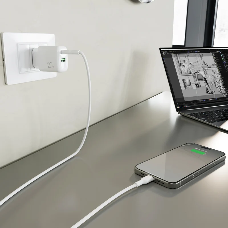 Kit Energia 20W USB‑A/USB‑C + cavo USB‑C