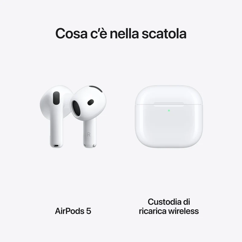 AirPods 5 con custodia di ricarica wireless
