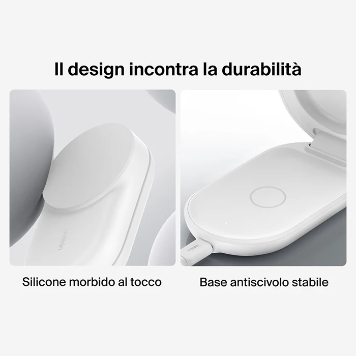 Belkin UltraCharge - Caricabatteria wireless magnetico pieghevole 3in1 con Qi2 da 25W - Bianco