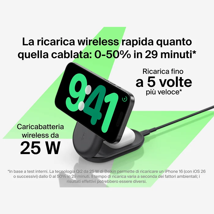 Belkin UltraCharge - Caricabatteria wireless magnetico pieghevole 3in1 con Qi2 da 25W - Nero