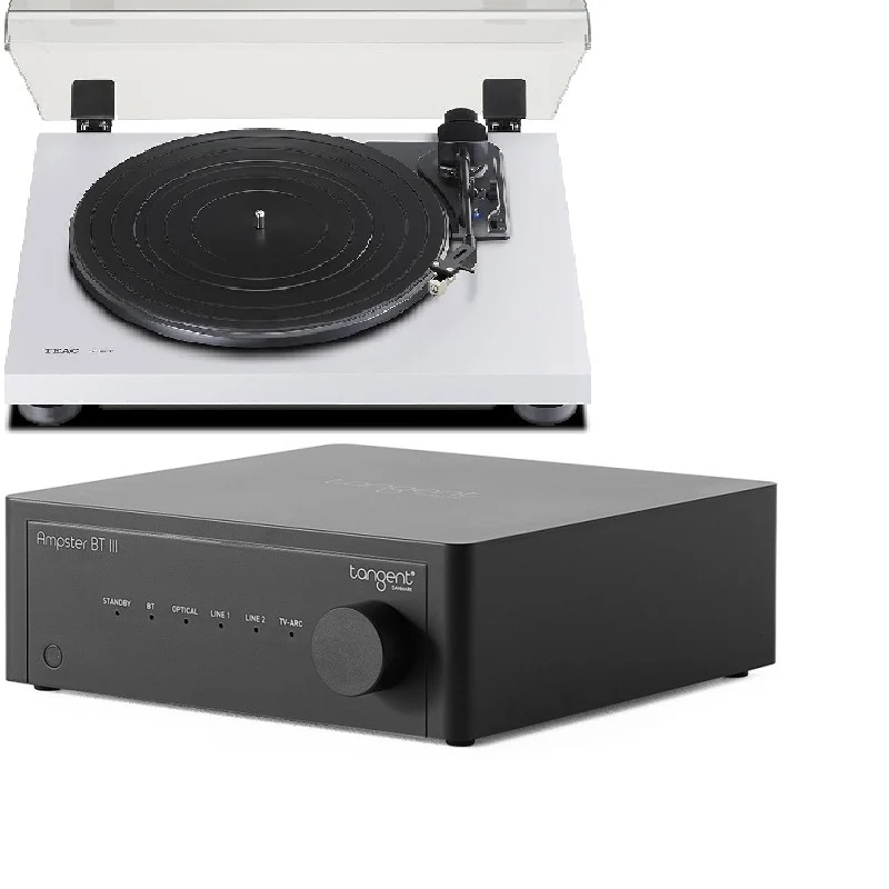 TEAC TN-180BT-A3 BIANCO + Tangent Ampster BT III - Giradischi Bluetooth automatico + Amplificatore integrato