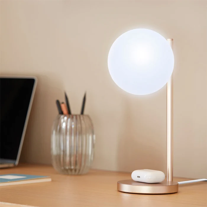 Lexon Bubble Lamp - Lampada da scrivania con caricatore wireless integrato - Oro