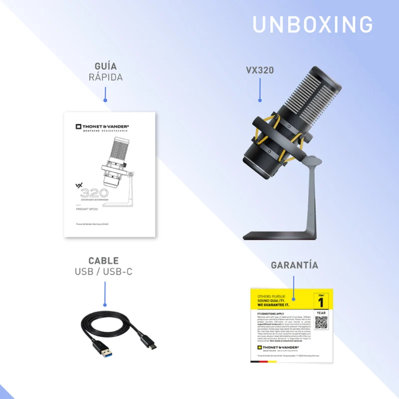 Thonet & Vander Micrófono Alámbrico RGB USB VX320 (HK096-03666)