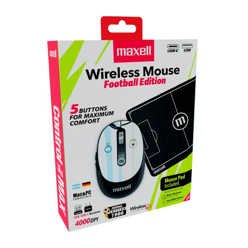Maxell Kit Mouse Inalámbrico con Mouse Pad Football Edition