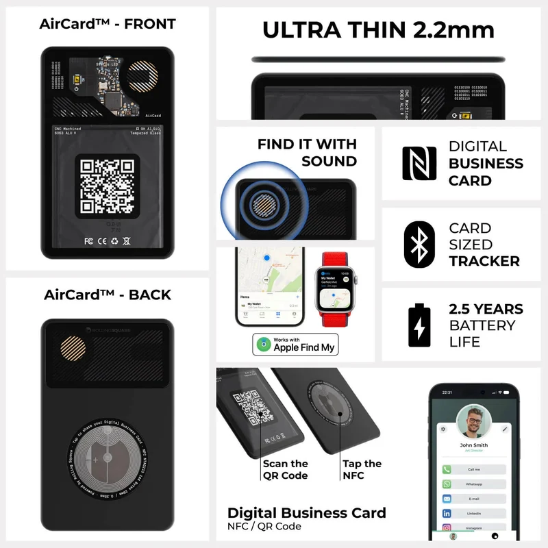 AirCard - Localizzatore Trova Oggetti - Biglietto da Visita NFC e QR Code