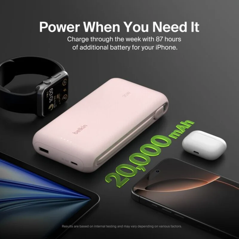 Belkin Power Bank Batería Externa 20.000 mAh con Cable Integrado, BPB024FQ