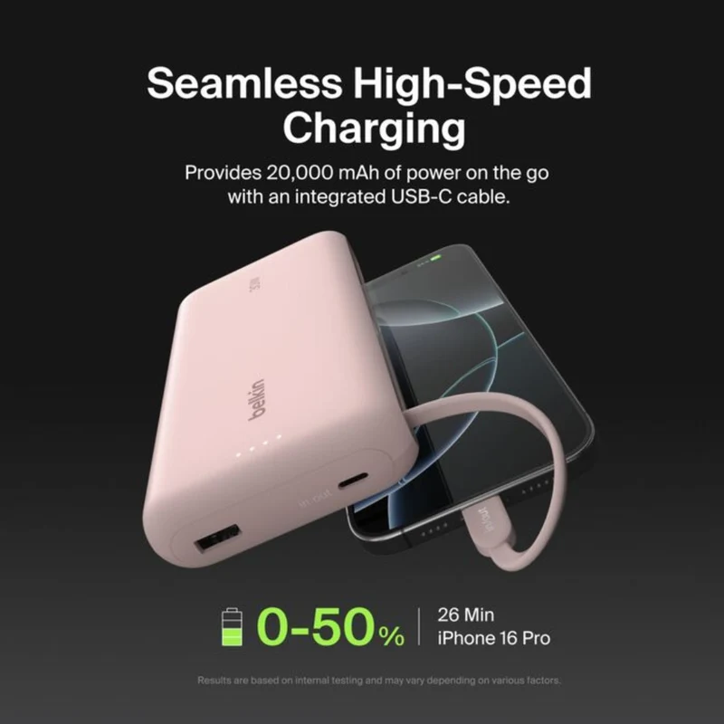 Belkin Power Bank Batería Externa 20.000 mAh con Cable Integrado, BPB024FQ