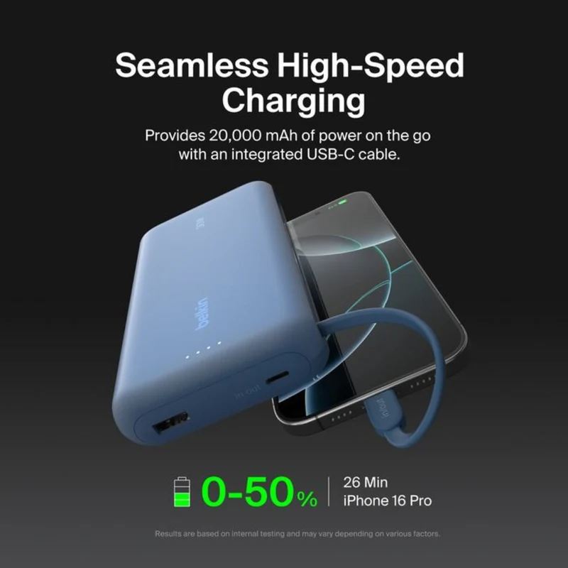 Belkin Power Bank Batería Externa 20.000 mAh con Cable Integrado, BPB024FQ
