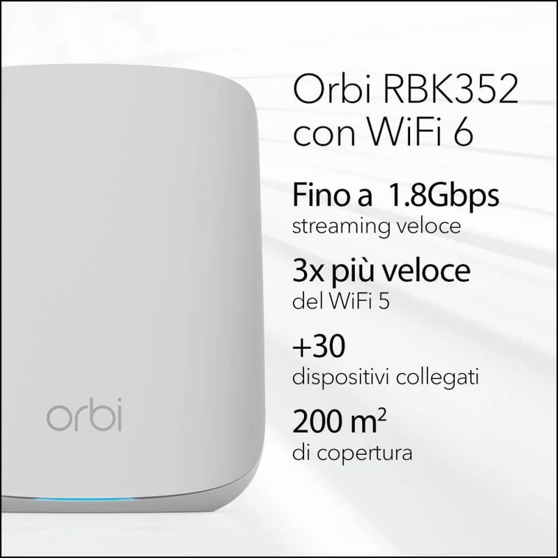 Sistema Orbi WiFi 6 Mesh AX1800 - Router e 1 Satellite (RBK352) - copertura 200mq