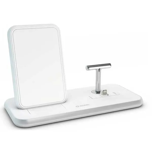Supporto Ricarica Wireless Qi + Lightning + USB - Alluminio Bianco