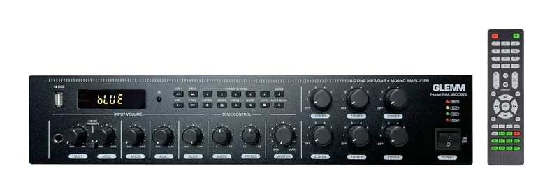 GLEMM PAA 480DBZ6 Amplificatore 6 zone indipendenti 480W su 4-8ohm o 70/100V