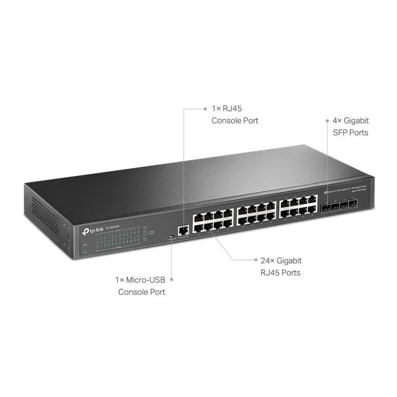 TP-Link Tapo Switch Administrado de 24 Puertos Omada JetStream L2 con 4 Ranuras, TL-SG3428