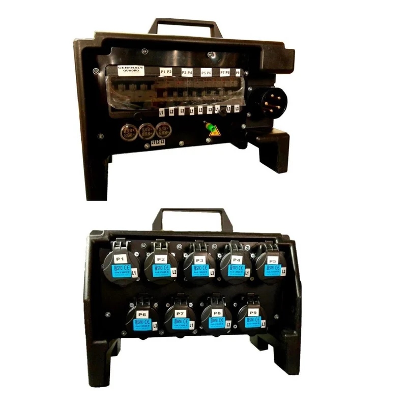 QUADRO CORRENTE POWERBOX TARTARUGA SPINA 32A PENTAPOLARE TRIFASE 9 PRESE CEE 16A MONOFASE 3 SPIE VOLTOMETRO AMPEROMETRO