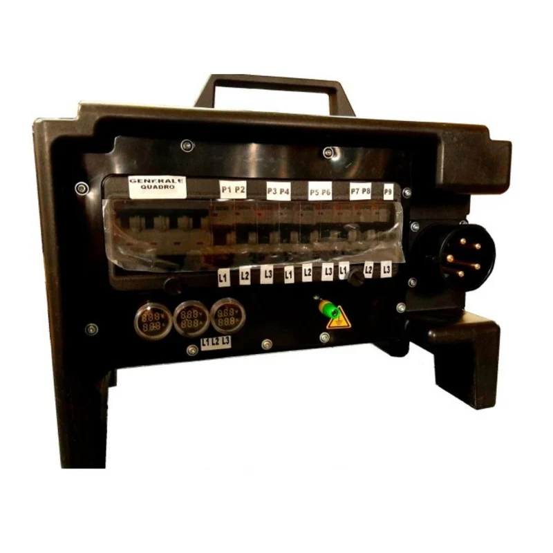QUADRO CORRENTE POWERBOX TARTARUGA SPINA 32A PENTAPOLARE TRIFASE 9 PRESE CEE 16A MONOFASE 3 SPIE VOLTOMETRO AMPEROMETRO