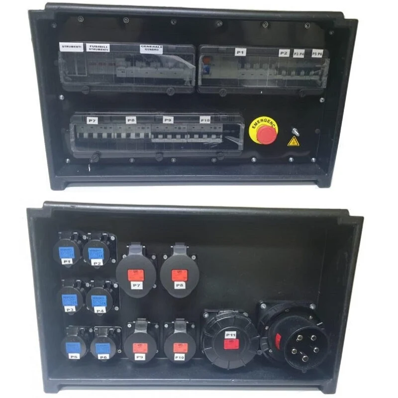 QUADRO CORRENTE POWERBOX SPINA 125A 6 PRESE CEE 16A MONOFASE + 2 32A 5P + 2 16A 5P + 1 63A + 3 SPIE VOLTOMETRO AMPEROMETRO EMERGENZA