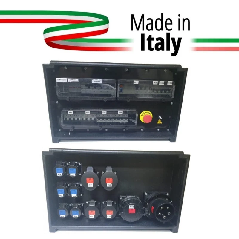 QUADRO CORRENTE POWERBOX SPINA 125A 6 PRESE CEE 16A MONOFASE + 2 32A 5P + 2 16A 5P + 1 63A + 3 SPIE VOLTOMETRO AMPEROMETRO EMERGENZA