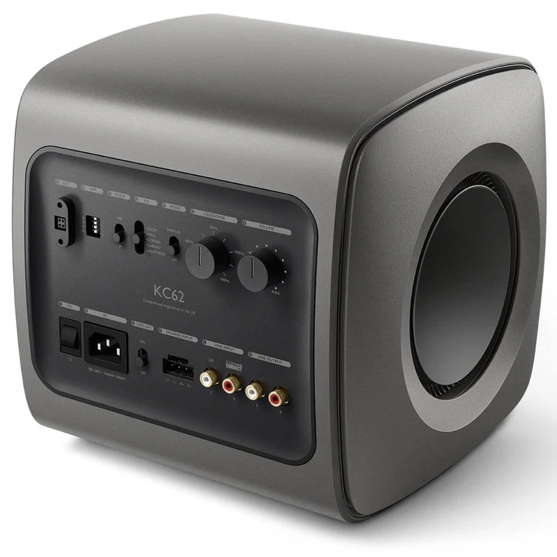 KEF KC62 TITANIO Subwoofer ultra potente 1000W RMS compatto DualCore e P-Flex Surround