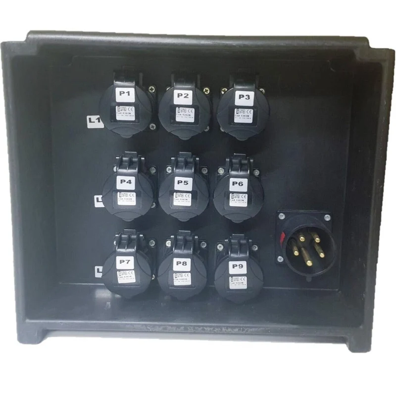 QUADRO CORRENTE POWERBOX SPINA 32A PENTAPOLARE TRIFASE 9 PRESE CEE 16A MONOFASE 3 SPIE VOLTOMETRO AMPEROMETRO EMERGENZA